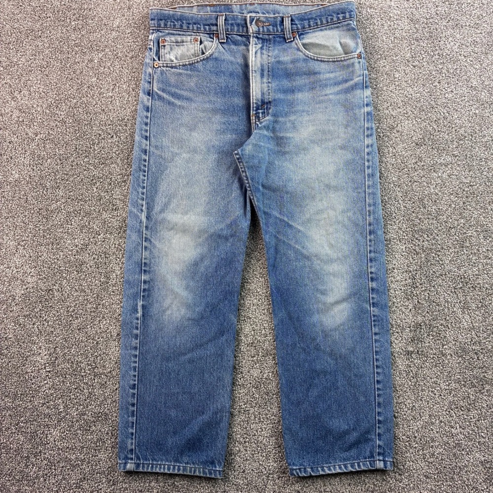 Vintage Levis 505 Jeans Mens 34x26 Blue Cotton Straight Leg Made in USA Hemmed